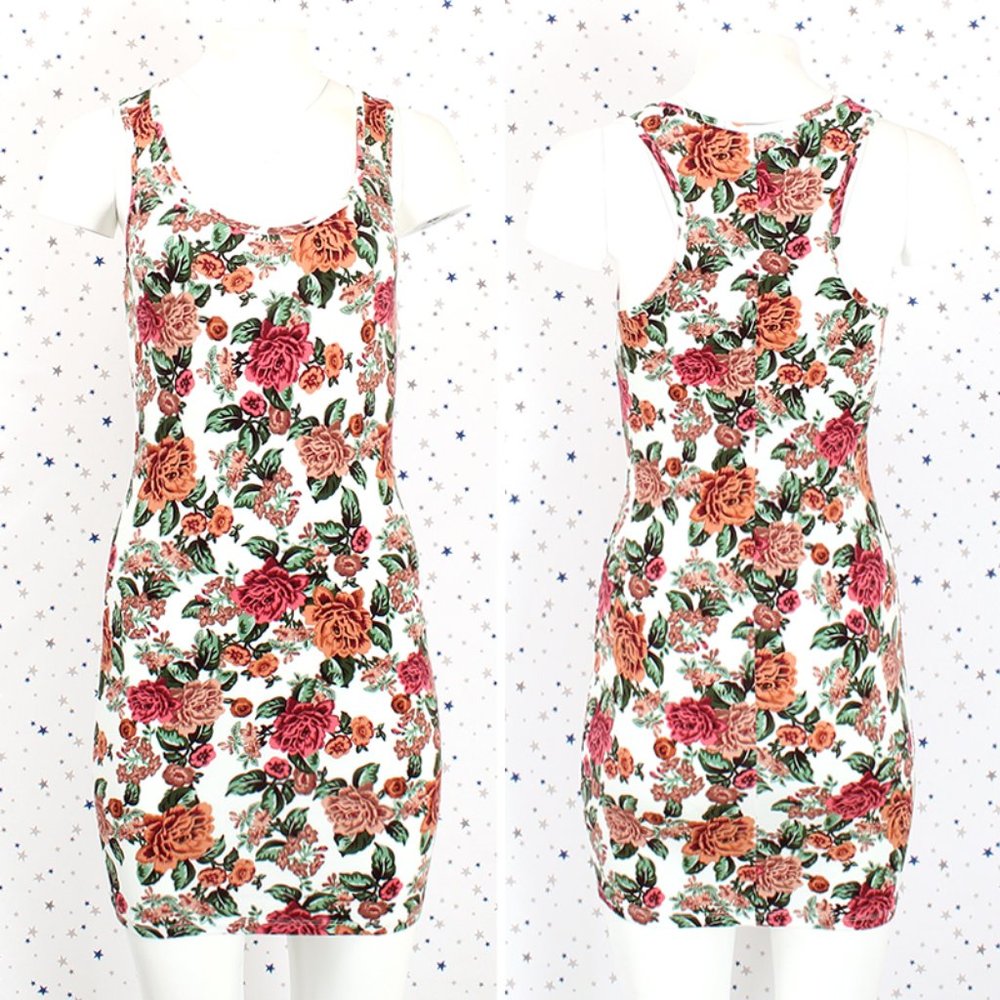 Floral Print Mini Bodycon Dress Off White
